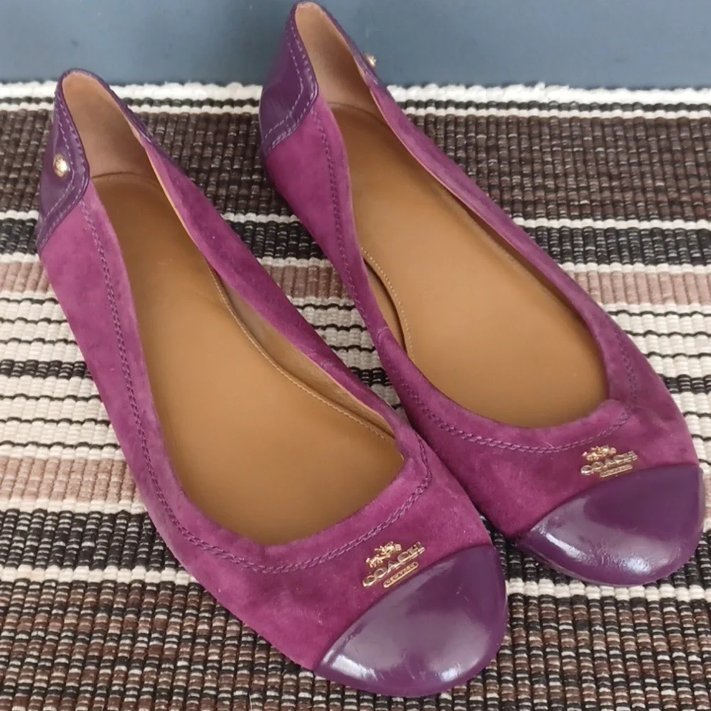Coach Purple Suede and Patent Cap Toe Flats